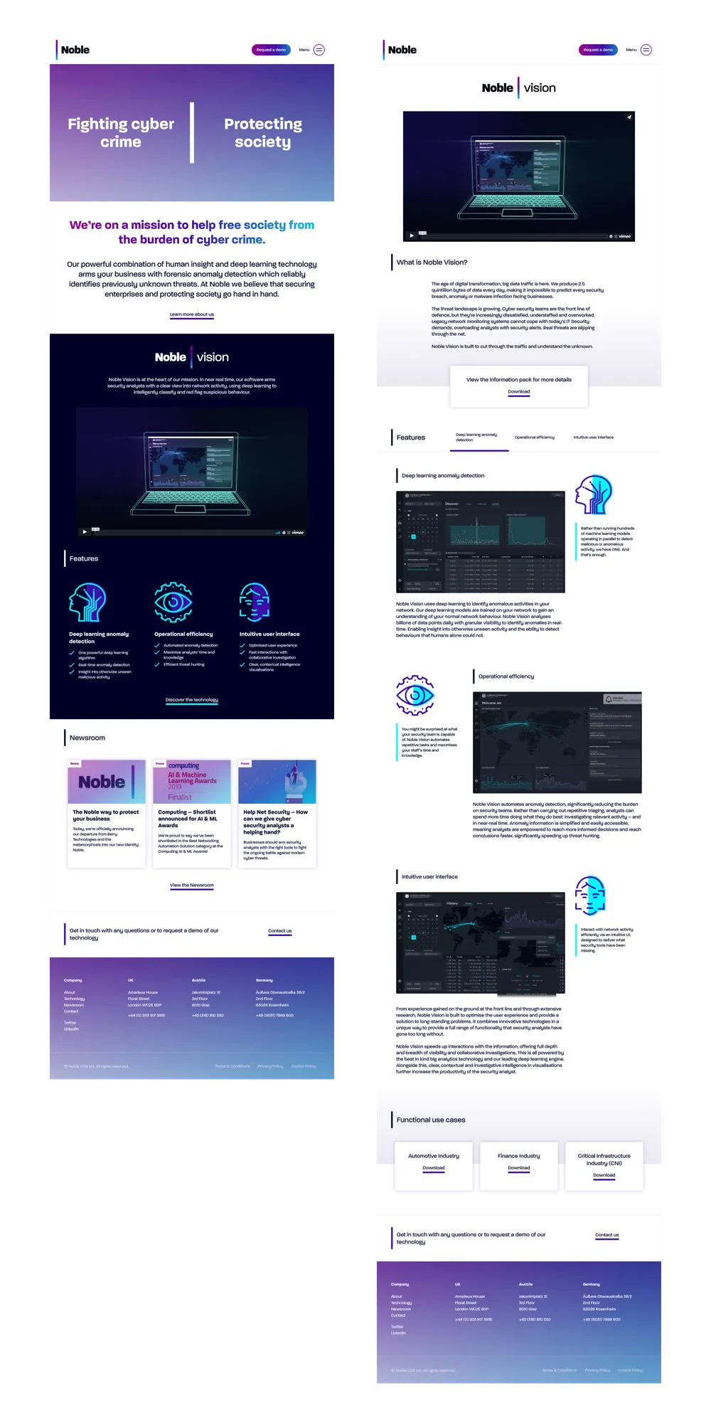 Noble homepage and technology page
