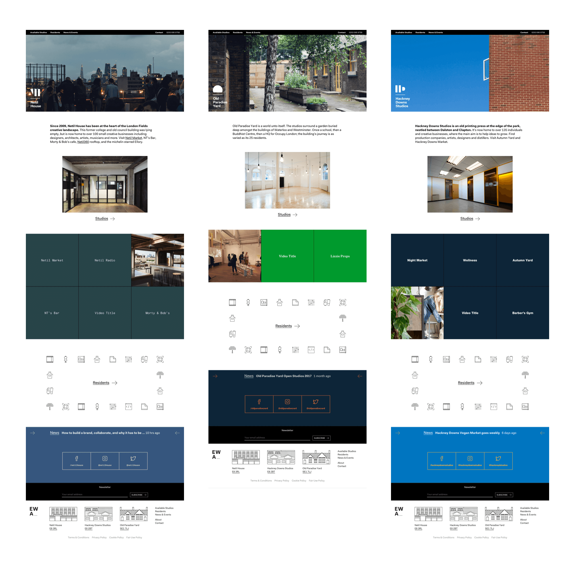 Individual location pages with specific branding (secondary font and colours) for each EatWorkArt location